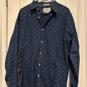 Express Men's Navy Blue Anchor Button Down